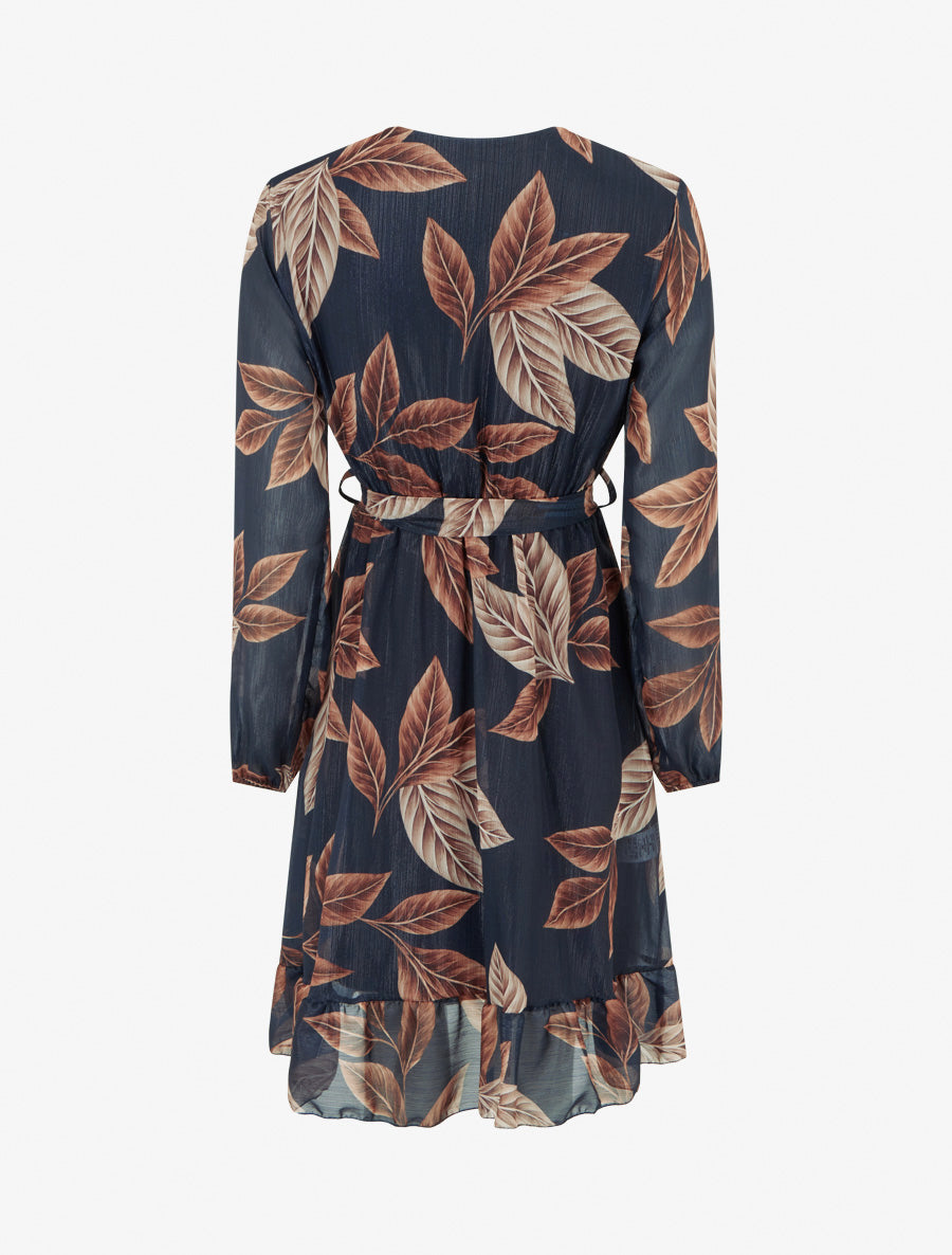 Robe irisée à imprimé feuilles et bords volantés - Bleu nuit - 2