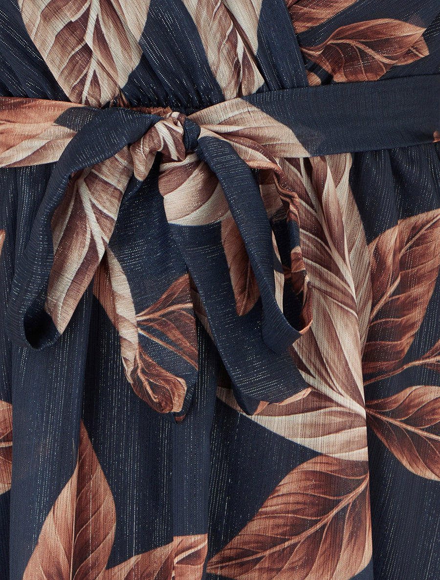 Robe irisée à imprimé feuilles et bords volantés - Bleu nuit - 3