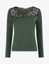 Pull fin à encolure carrée empiècement dentelle - Vert foncé - 1