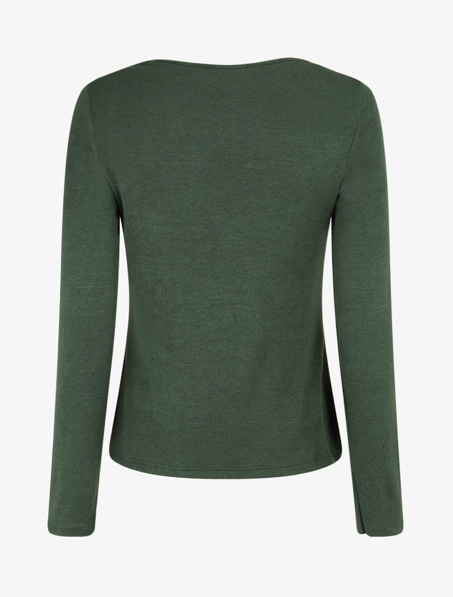 Pull fin à encolure carrée empiècement dentelle - Vert foncé - 2