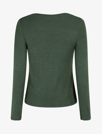 Pull fin à encolure carrée empiècement dentelle - Vert foncé - 2