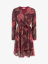 Robe irisée à imprimé feuilles et bords volantés - Lie de vin - 1