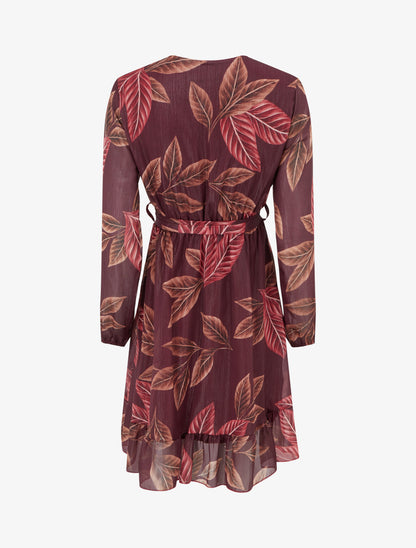 Robe irisée à imprimé feuilles et bords volantés - Lie de vin - 2