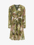 Robe irisée à imprimé fleurs abstraites et bords volantés - Kaki - 1