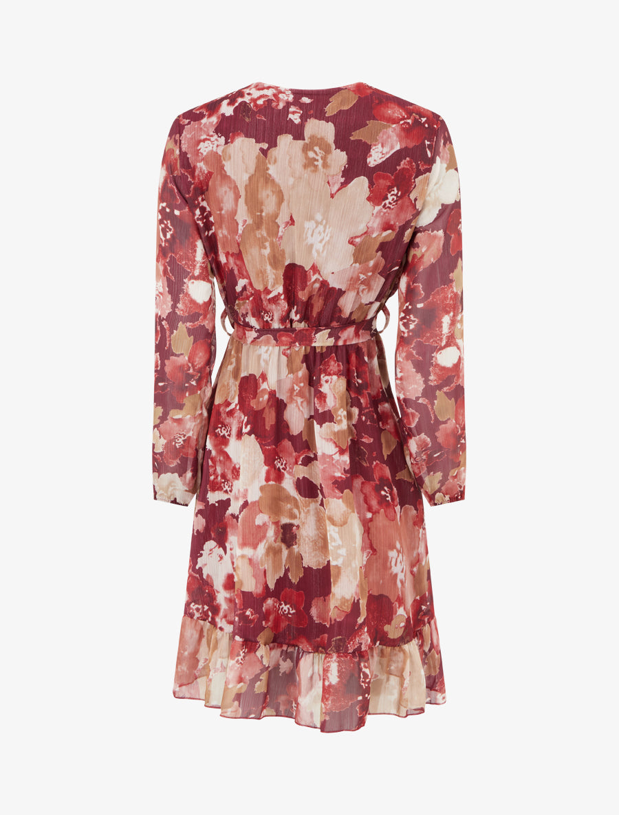Robe irisée à imprimé fleurs abstraites et bords volantés - Lie de vin - 2