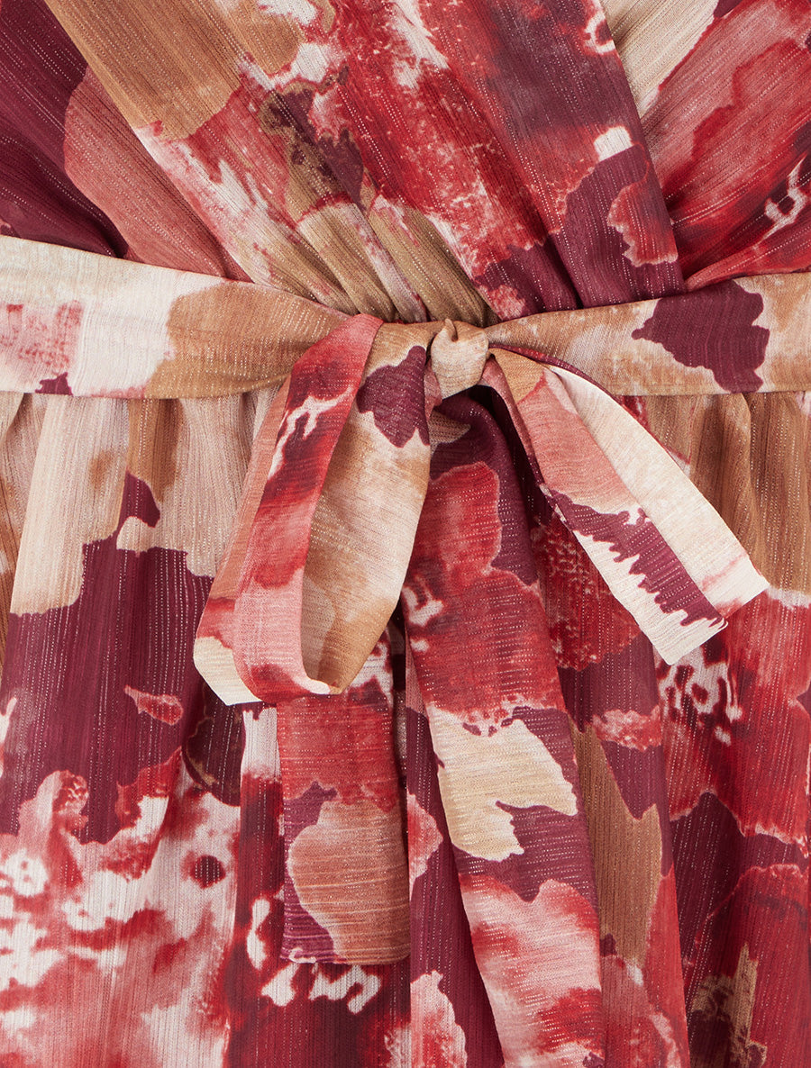 Robe irisée à imprimé fleurs abstraites et bords volantés - Lie de vin - 3