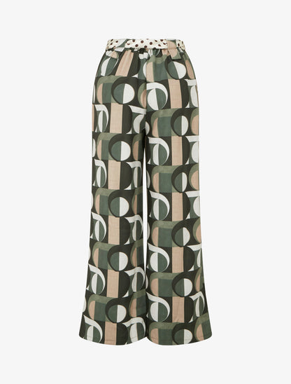 Pantalon ample à imprimé rétro - Kaki - 2