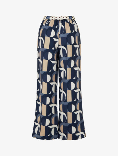 Pantalon ample à imprimé rétro - Marine - 2