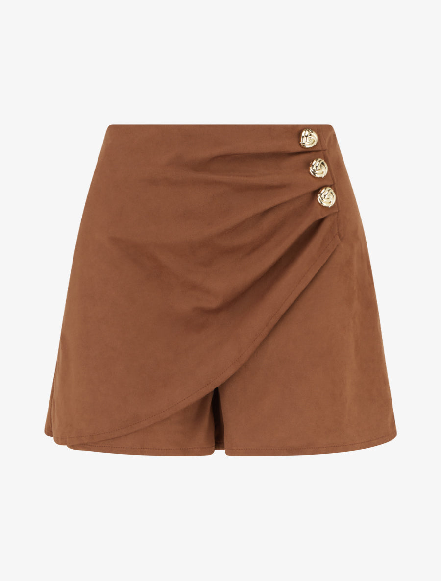 Short style jupe en suédine à effet drapé - Camel - 1