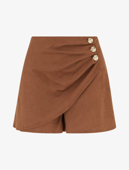 Short style jupe en suédine à effet drapé - Camel - 1