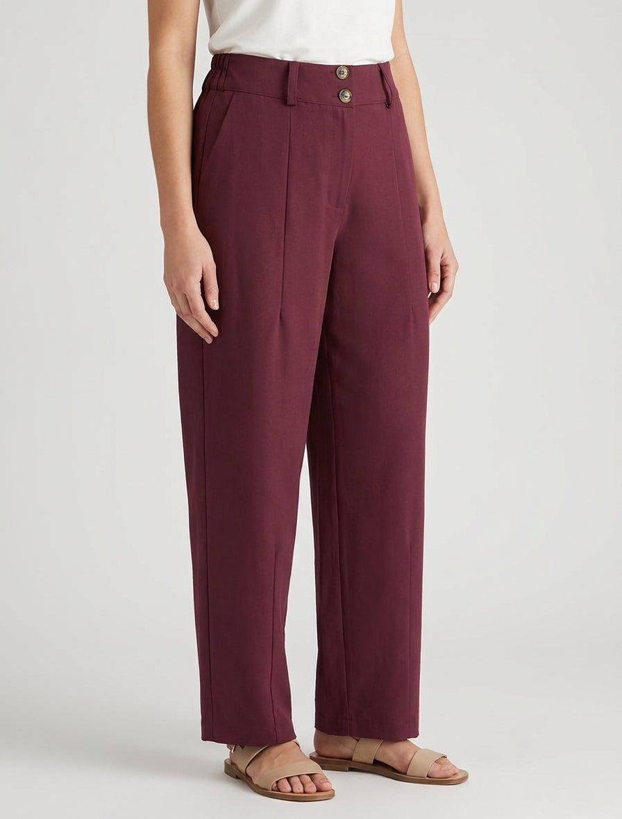 Effen broek met knoopsluiting - Wijnrood