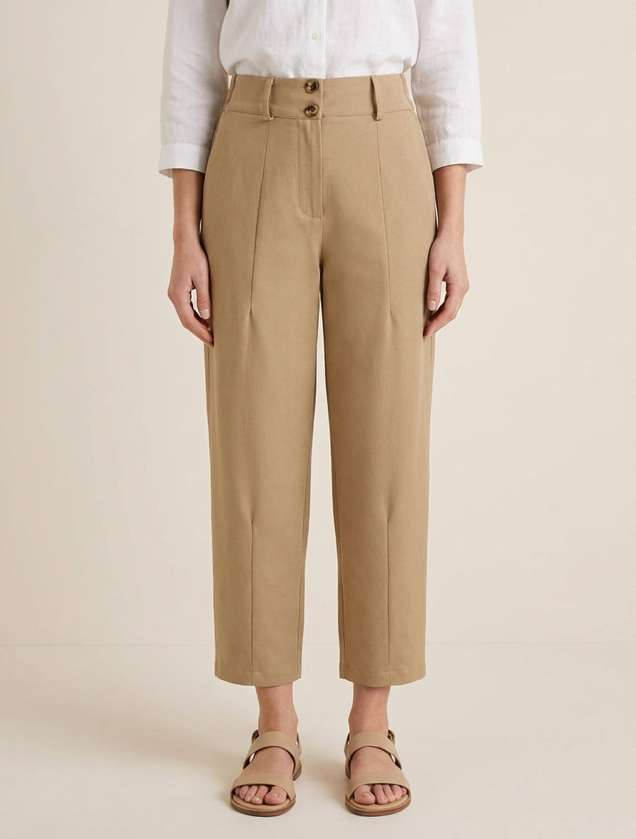 Pantalon uni à fermeture boutonnée - Camel clair