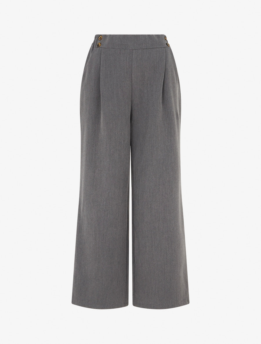 Pantalon ample à taille haute à boutons - Gris - 1