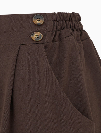 Pantalon ample à taille haute à boutons - Marron - 3