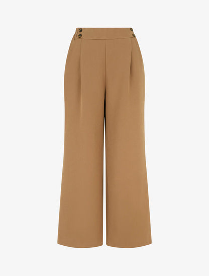 Pantalon ample à taille haute à boutons - Camel - 1