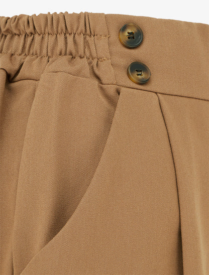 Pantalon ample à taille haute à boutons - Camel - 3