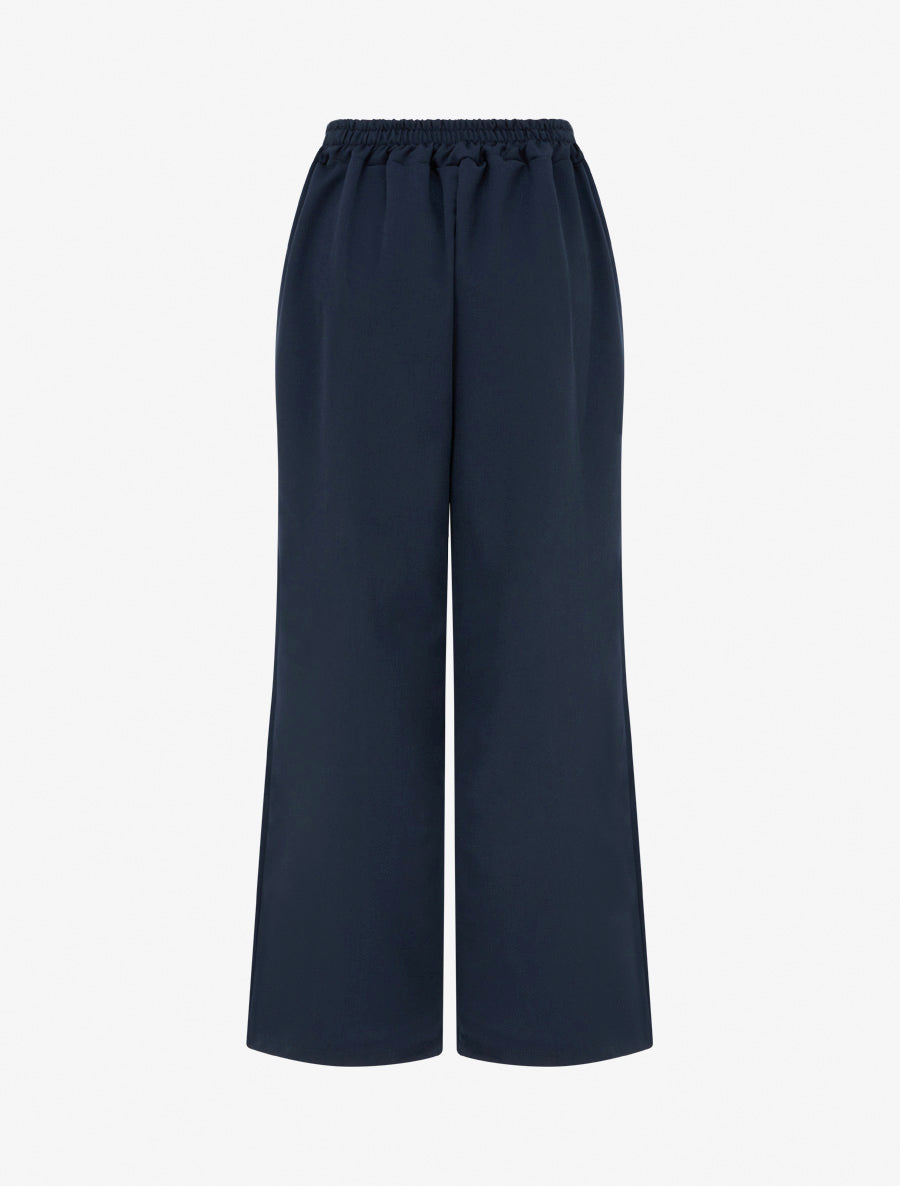 Pantalon ample à taille haute à boutons - Marine - 2