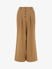 Pantalon ample à taille haute élastiquée et boutonnée - Camel - 1