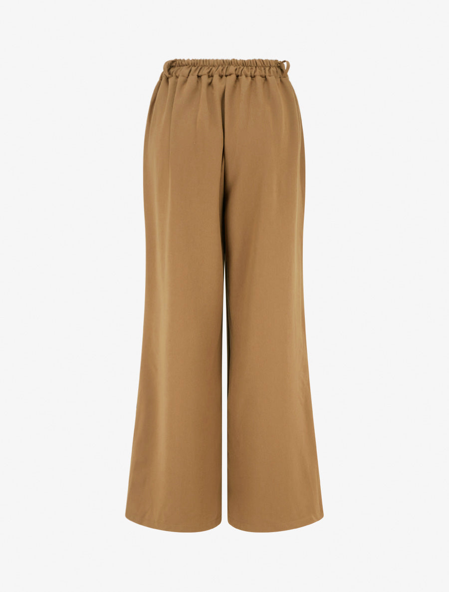 Pantalon ample à taille haute élastiquée et boutonnée - Camel - 2