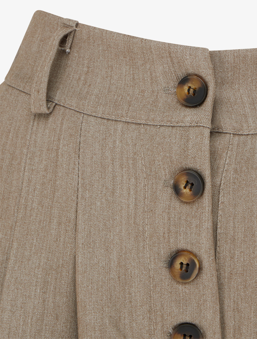 Pantalon ample à taille haute élastiquée et boutonnée - Taupe - 3