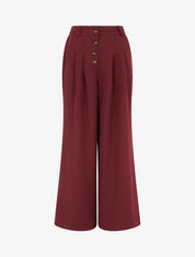 Pantalon ample à taille haute élastiquée et boutonnée - Bordeaux - 1