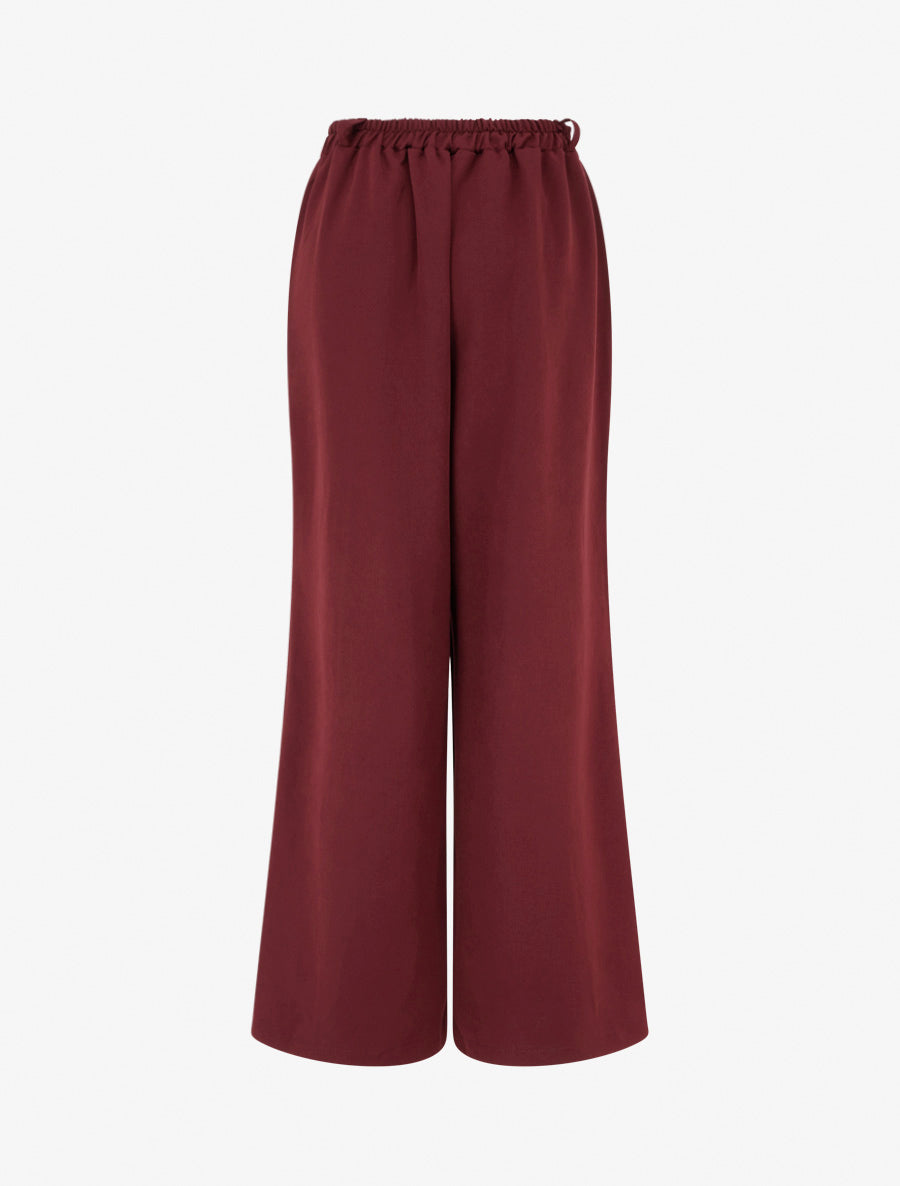 Pantalon ample à taille haute élastiquée et boutonnée - Bordeaux - 2