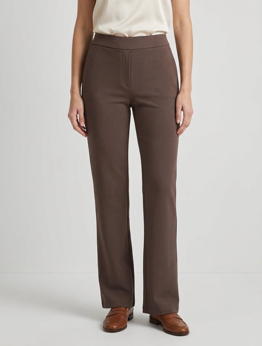 Pantalon uni coupe droite - Marron