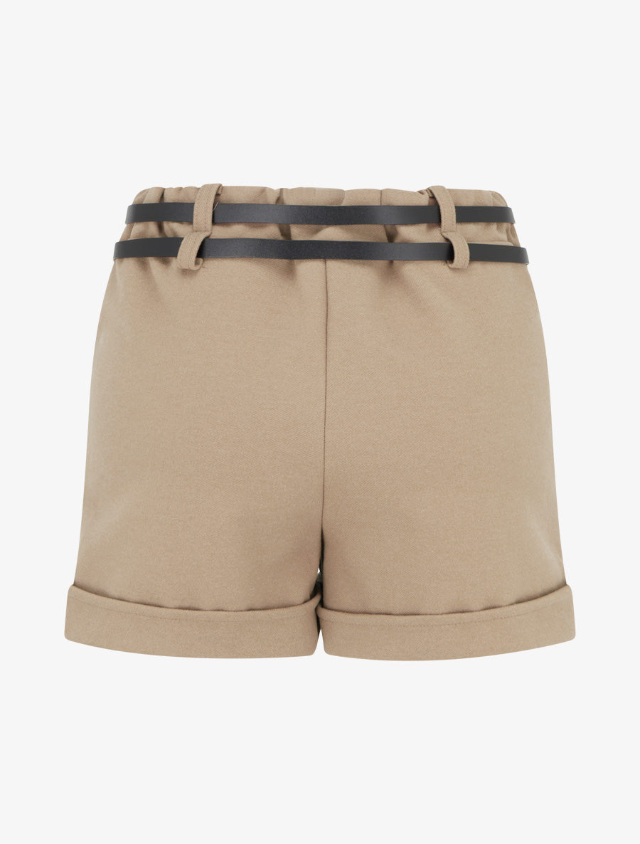 Short droit à ourlet et 2 ceintures - Taupe - 2