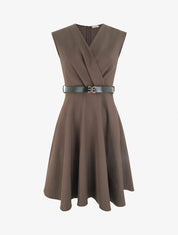 Robe patineuse sans manches à col cache-coeur - Marron - 1