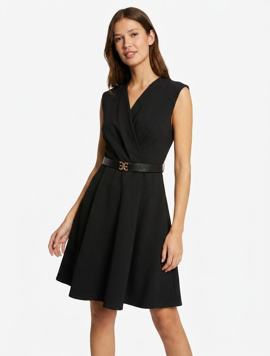 Robe patineuse sans manches à col cache-coeur - Noir