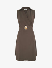 Robe patineuse sans manches à ceinture bijou - Marron - 1