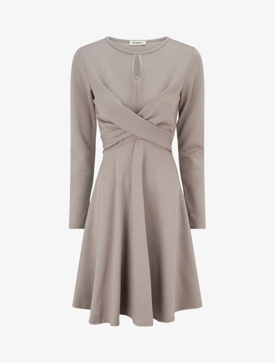 Robe patineuse à taille effet croisé - Taupe - 1