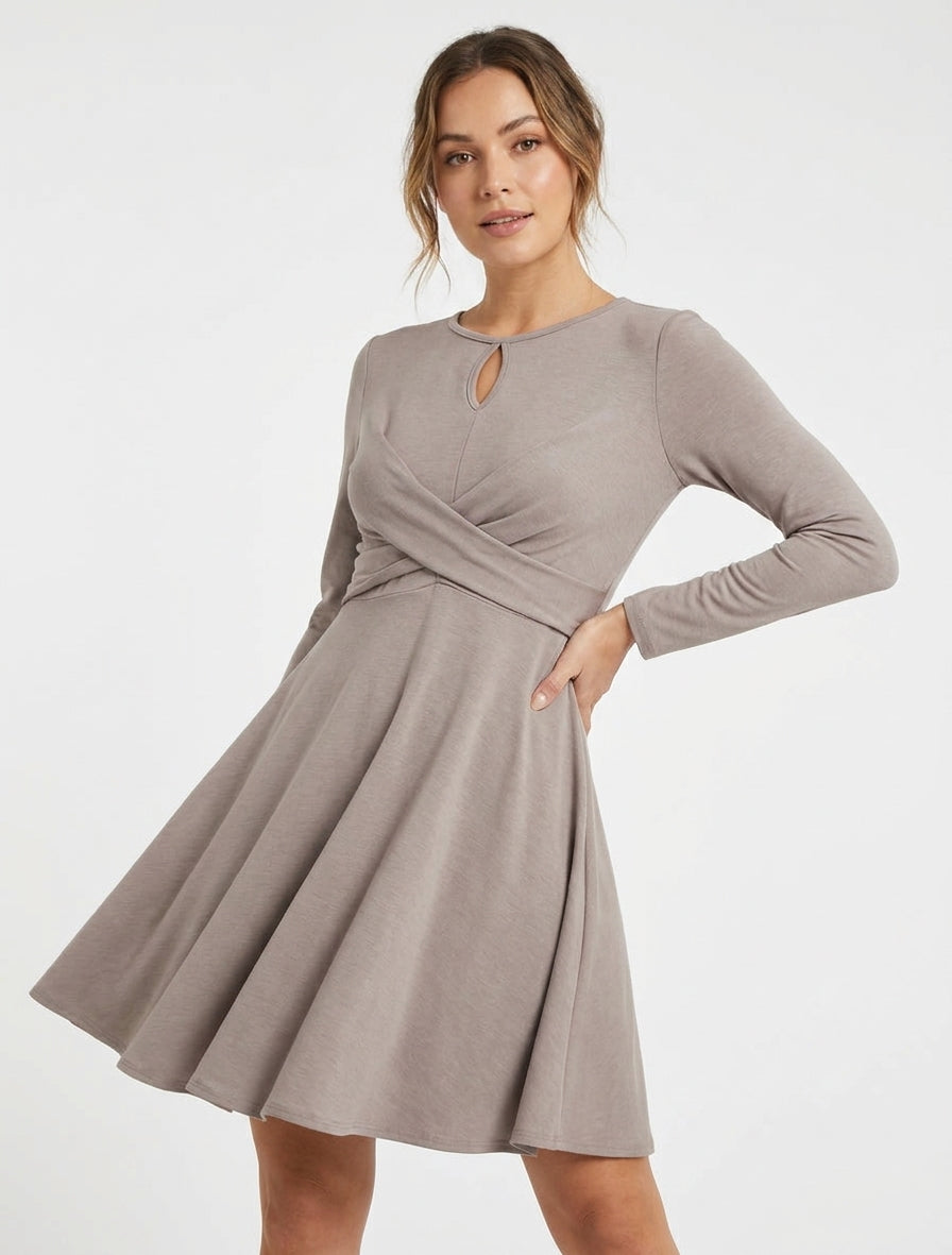 Robe patineuse à taille effet croisé - Taupe