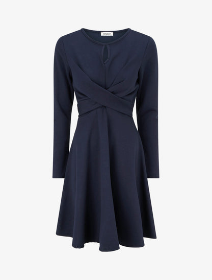 Robe patineuse à taille effet croisé - Marine - 1