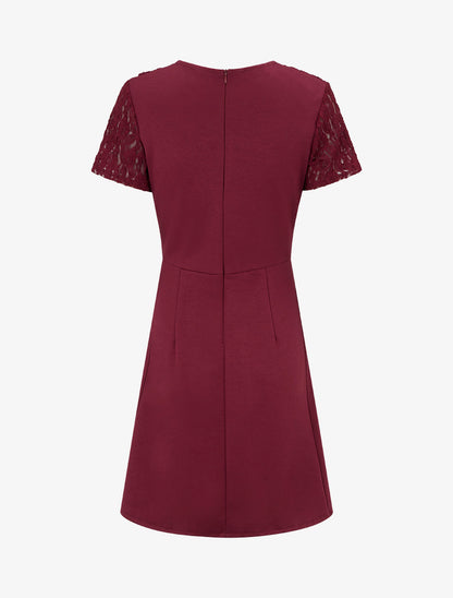 Robe droite à buste volanté en dentelle - Lie de vin - 2