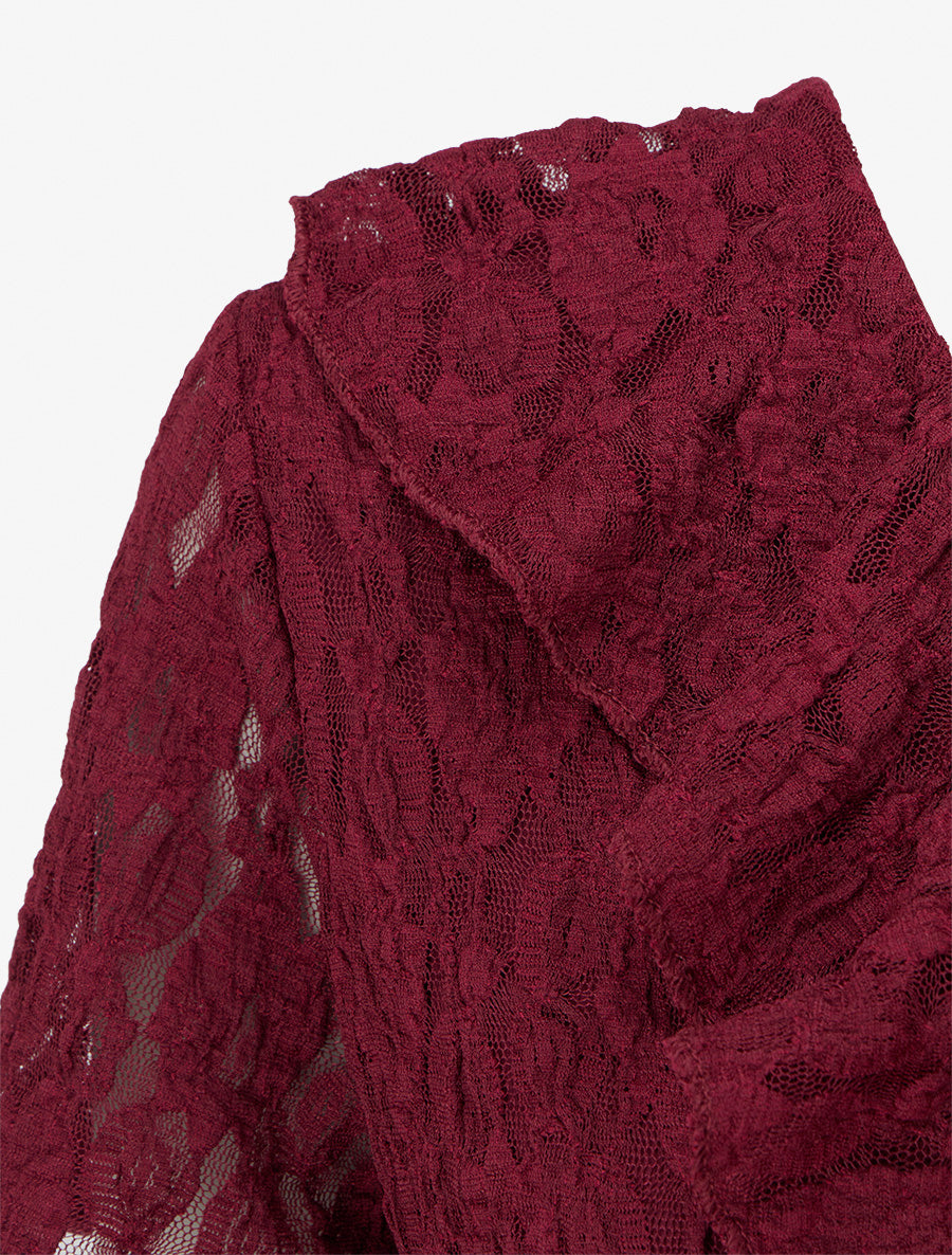 Robe droite à buste volanté en dentelle - Lie de vin - 3