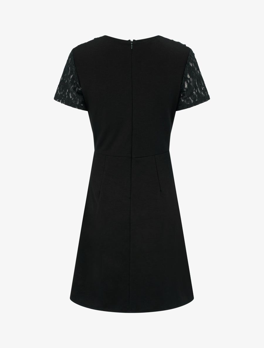 Robe droite à buste volanté en dentelle - Noir - 2