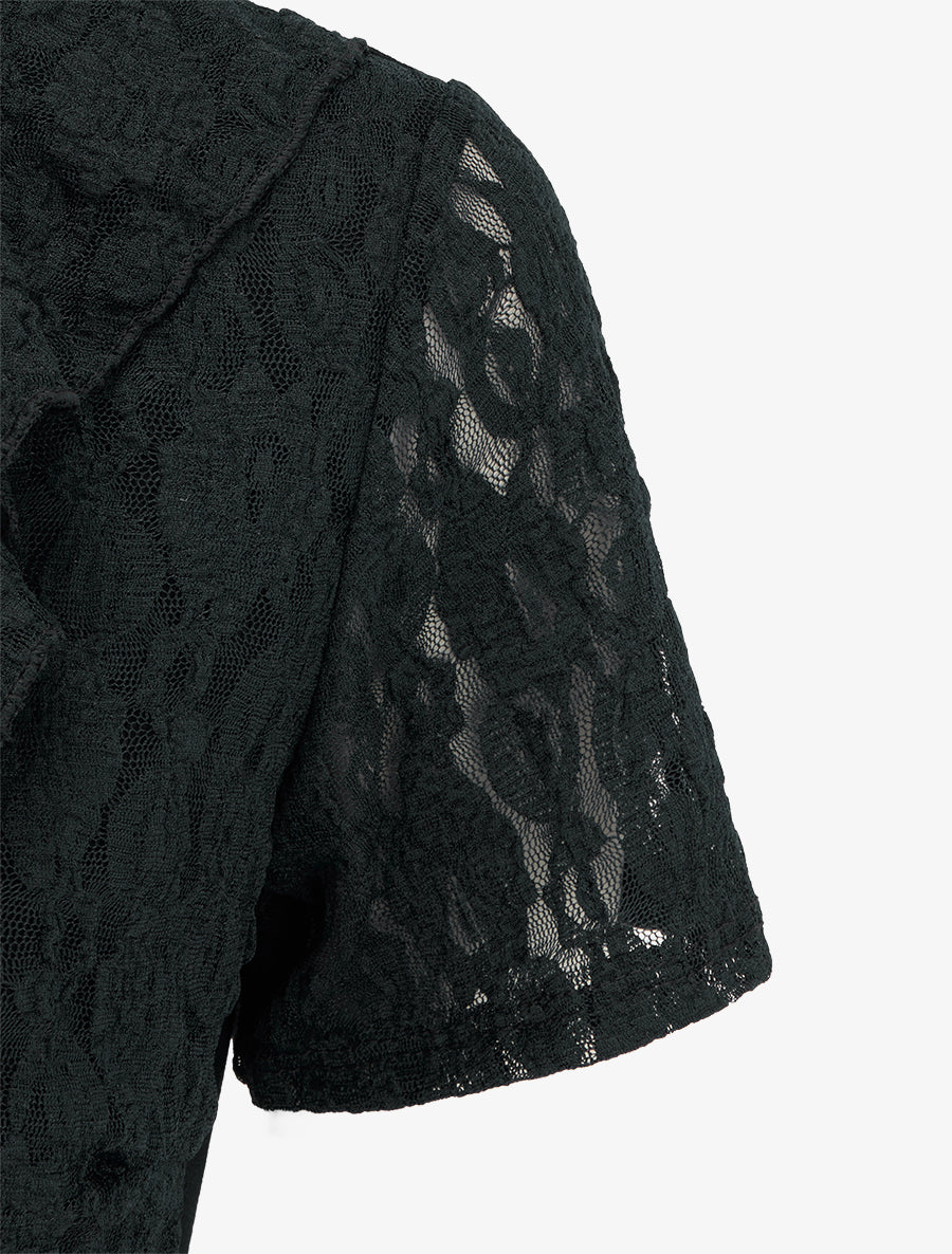 Robe droite à buste volanté en dentelle - Noir - 3