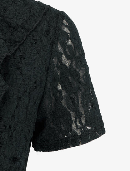 Robe droite à buste volanté en dentelle - Noir - 3