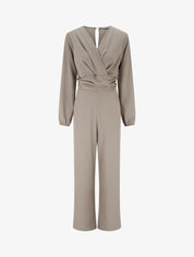 Combinaison manches longues à taille effet drapé - Taupe - 1