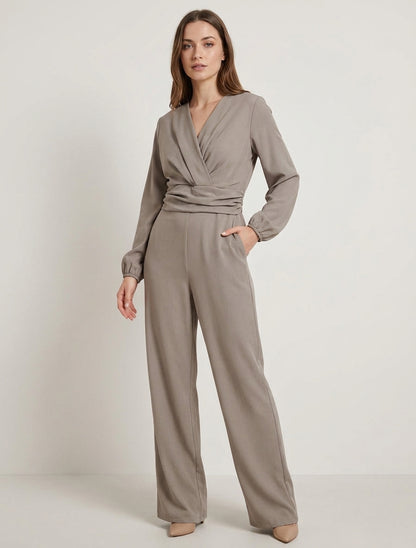 Combinaison manches longues à taille effet drapé - Taupe