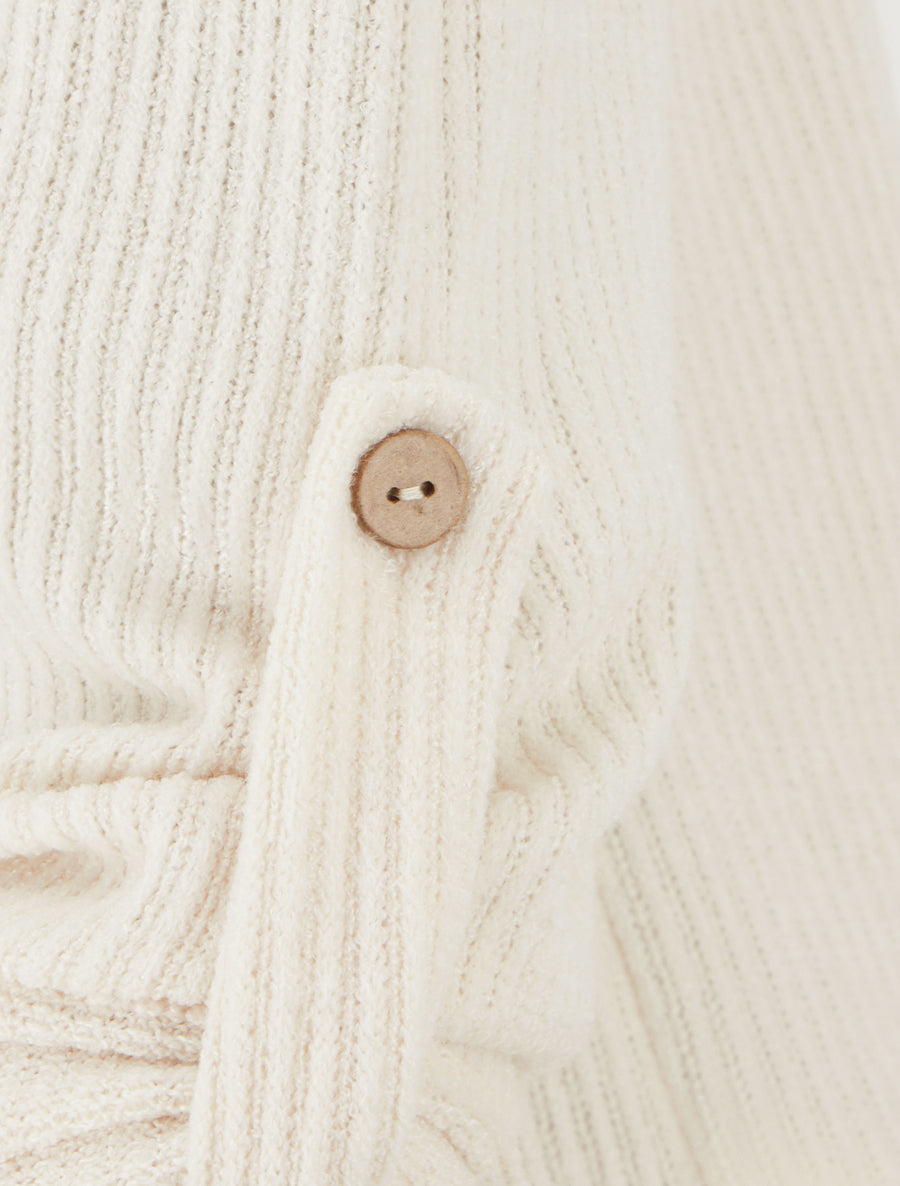 Pull effet côtelé à manches longues retroussables - Crème - 3