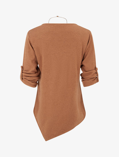Pull uni à manches longues retroussables - Camel - 2