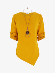 Pull uni à manches longues retroussables - Jaune moutarde - 1