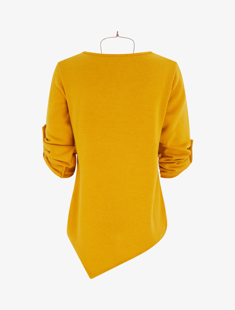 Pull uni à manches longues retroussables - Jaune moutarde - 2
