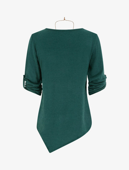 Pull uni à manches longues retroussables - Vert sapin - 2