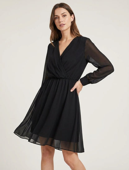 Robe évasée en voile à col cache-coeur - Noir