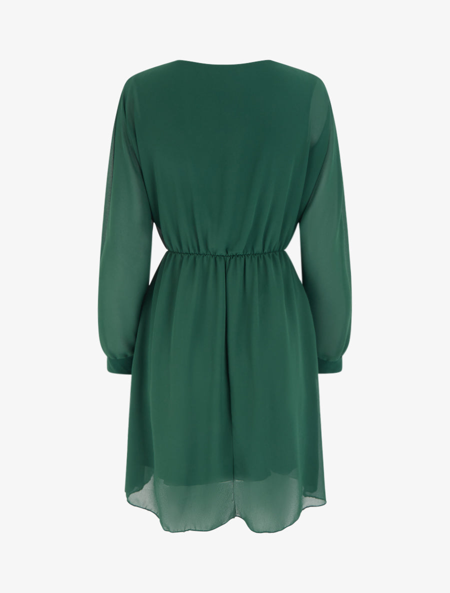 Robe évasée en voile à col cache-coeur - Vert foncé - 2