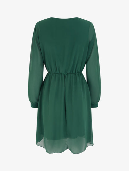 Robe évasée en voile à col cache-coeur - Vert foncé - 2