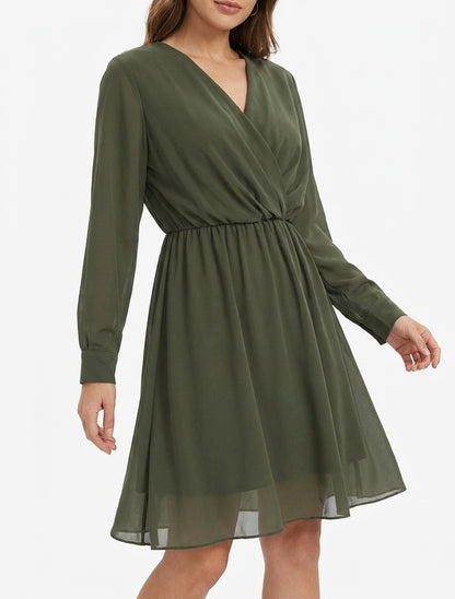 Robe évasée en voile à col cache-coeur - Kaki